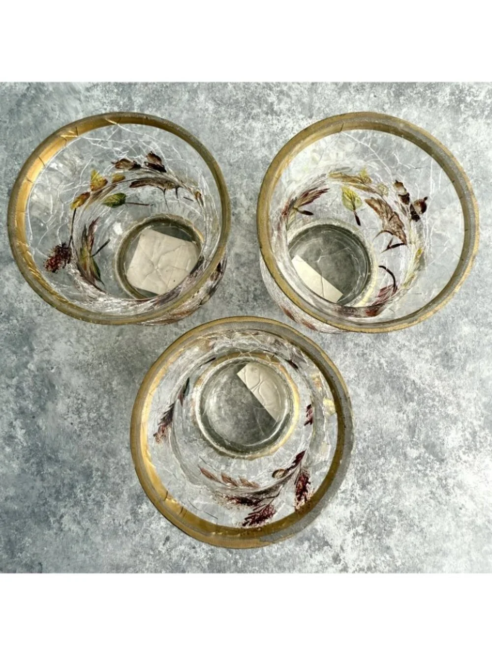 3 Yankee Candle Crackle Glass Autumn Fall Leaves Candle Holders Country Cottage